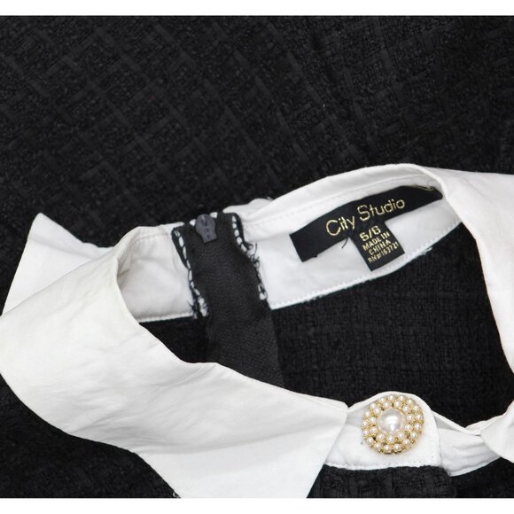 City Studios Juniors Short-Sleeve Boucle Shirt Dress Black / Ivory 5/6 - Picture 4 of 8